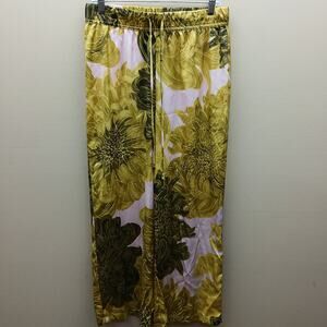 Maison D'Amelie Women's Drawstring Floral Print Wide Leg Pants Green Size Medium